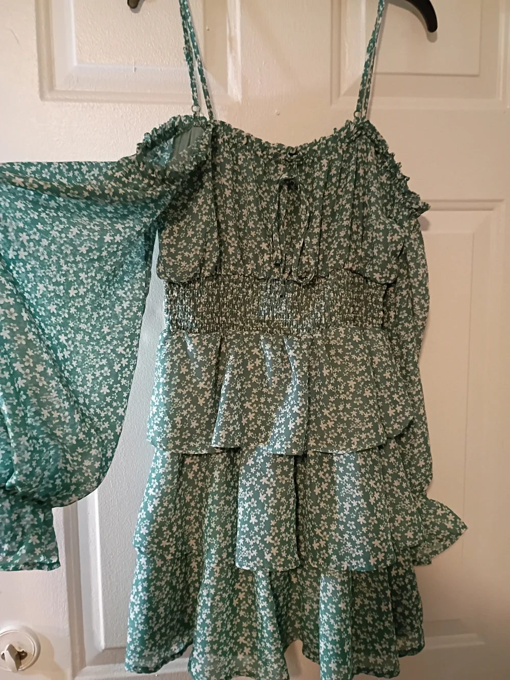 Green Floral Tiered Ruffle Sundress - Picture 2 of 3